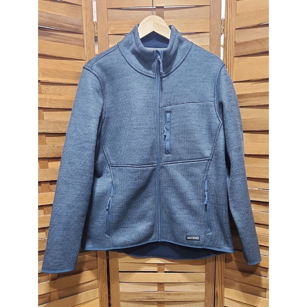 Ascend Heathered Slate Blue Full-Zip Jacket Women L Warm Walk Polyester